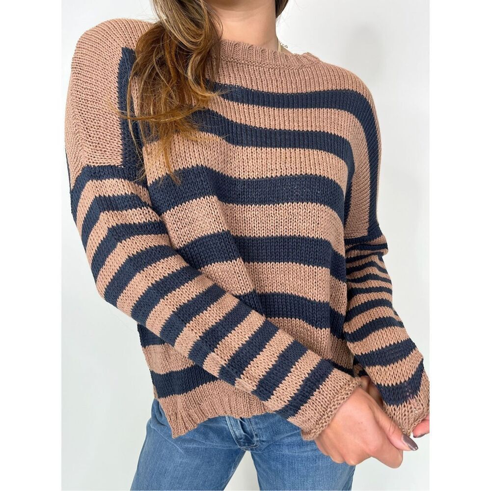 Wooden Ships Taylor Stripe Crew in Tan Size M/L